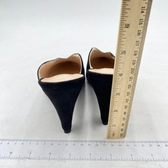 YDN Black Suede Cone Heel Pointed Toe Slide Mules Slip on V Cut Slide Sandals - Picture 5 of 8